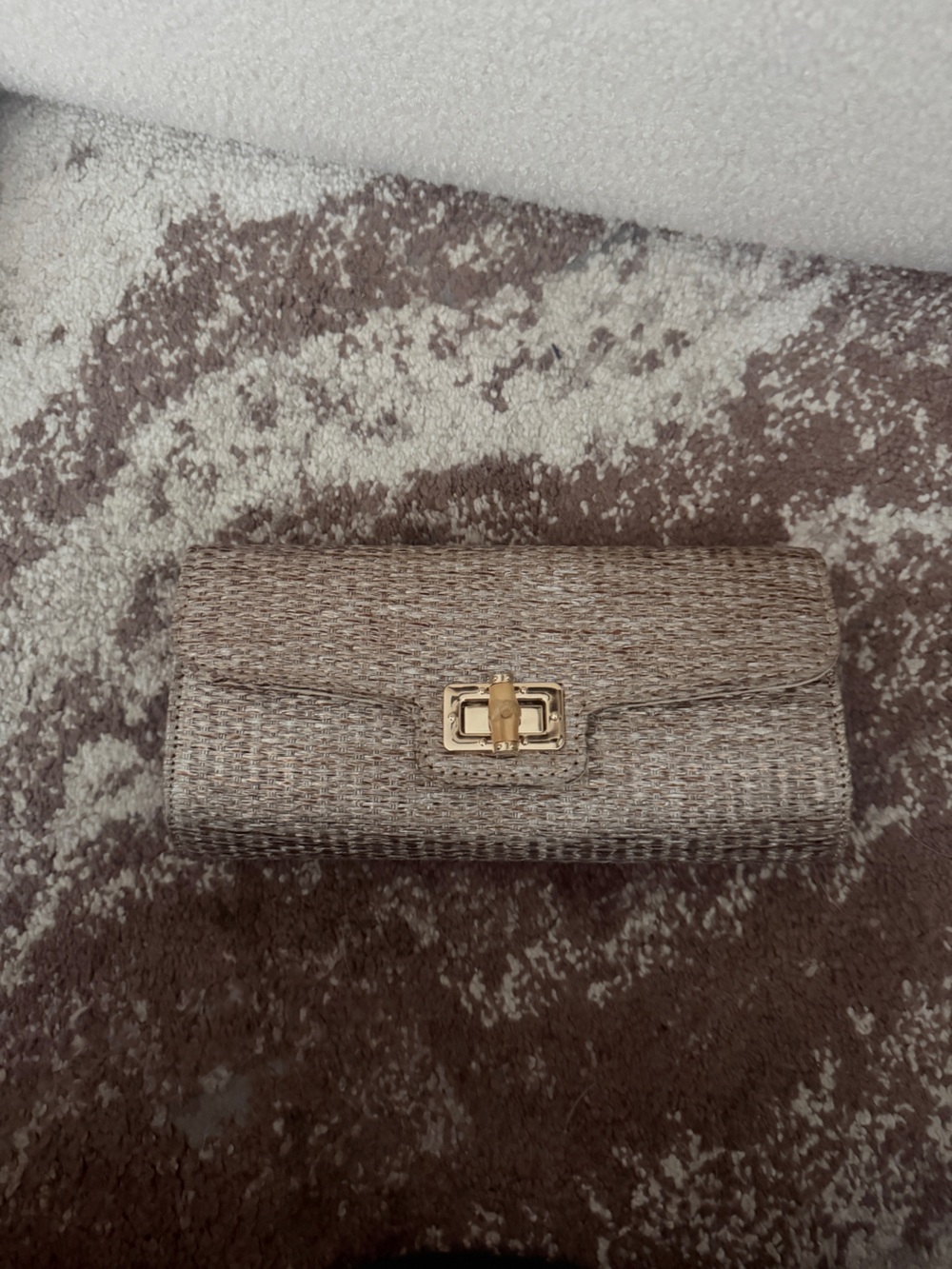 Woven Beige Clutch with Gold Turn-Lock